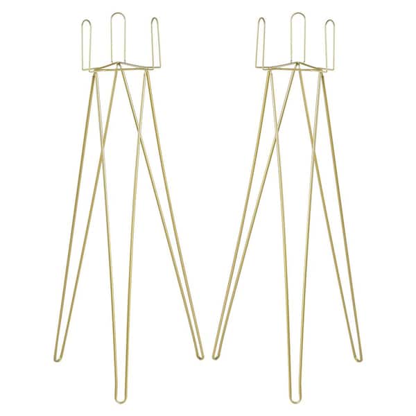 YIYIBYUS 41.3 in. x 16.9 in. x 16.9 in. Indoor/Outdoor Gold Metal Triangular Flower Plant Stand Display (2-Pack)