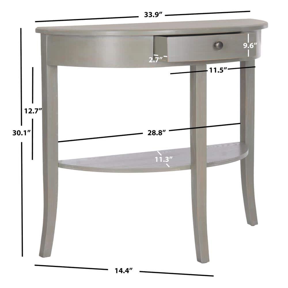 Transitional Demilune Gray Wood Console Table with Storage