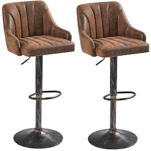 Swivel Adjustable Bar Stools 22.1 in. Brown Low Back Metal Bar Stools Counter Stools Faux Leather Bar Chairs Set of 2