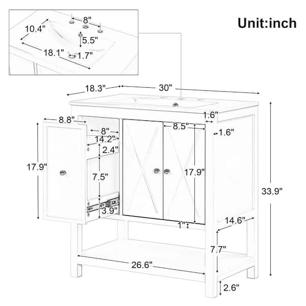 Xzkai 30 in. W x 18.3 in. D x 33.9 in. H Single Sink Bath Vanity