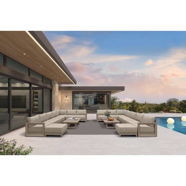 18 Pieces Patio Conversation Sets All Weather Outdoor Couch Sectional Set with Cushion Conversation Set Khaki