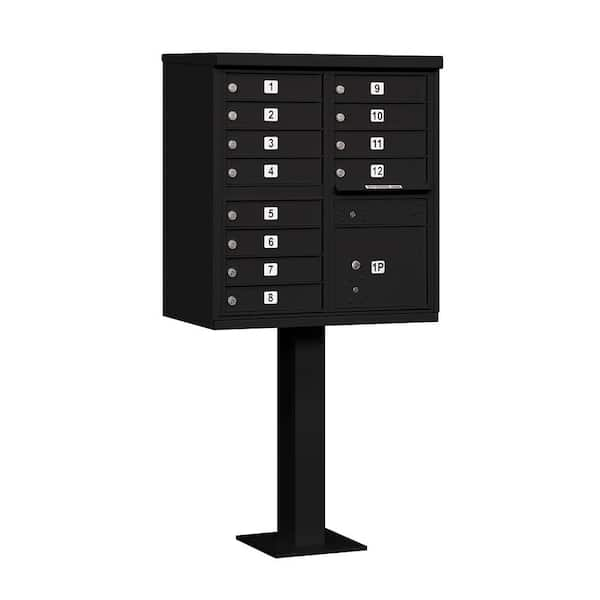 Salsbury Industries Black USPS Access Cluster Box Unit with 12 A Size Doors and Pedestal