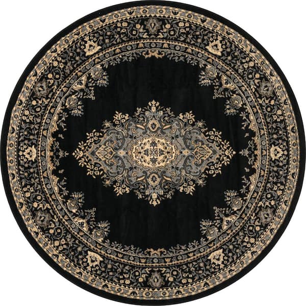 Unique Loom Reza Washington Black 8' 0 x 8' 0 Round Rug