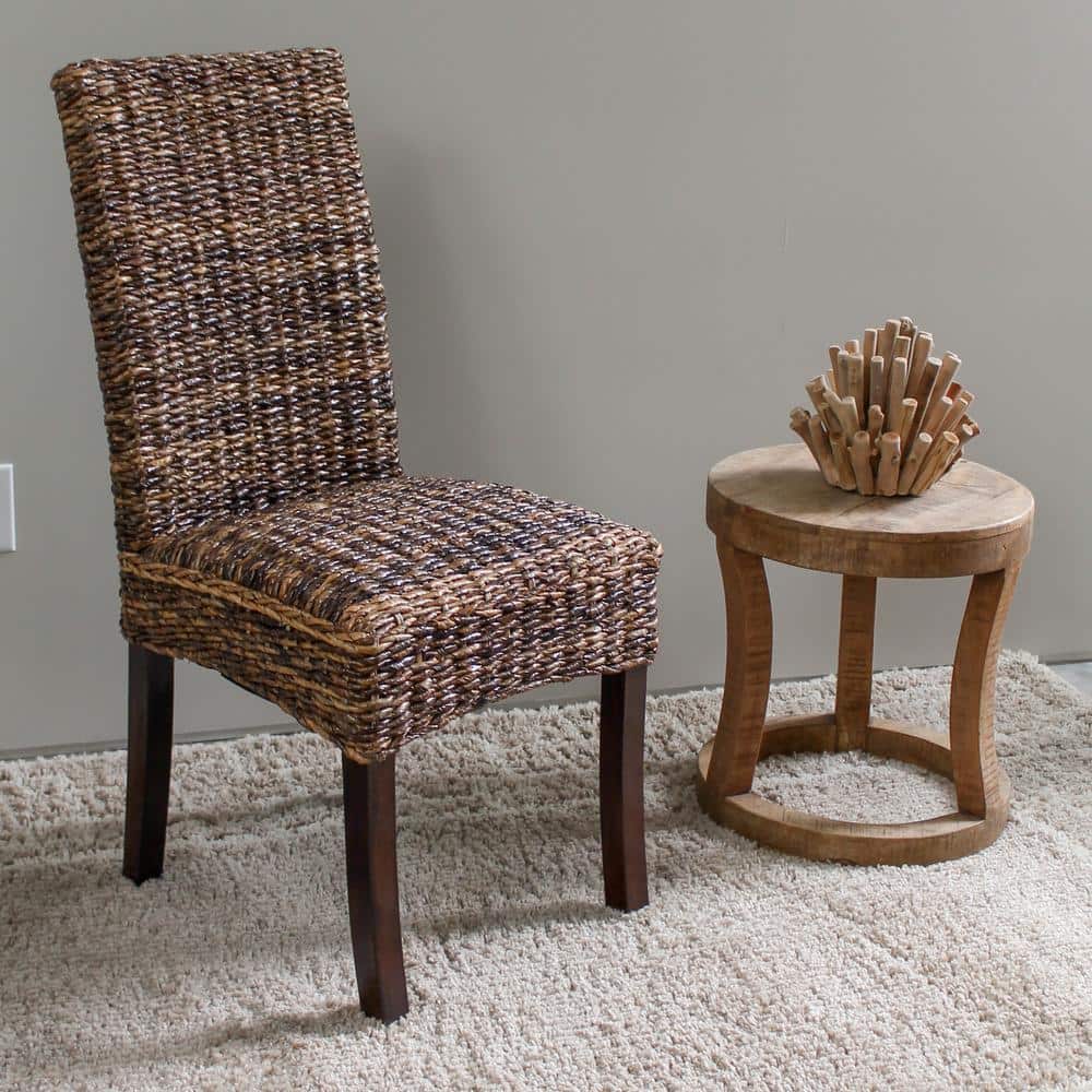Louisa Abaca Cushioned Seat Dining Chair with Mahogany Hardwood Frame (Set 