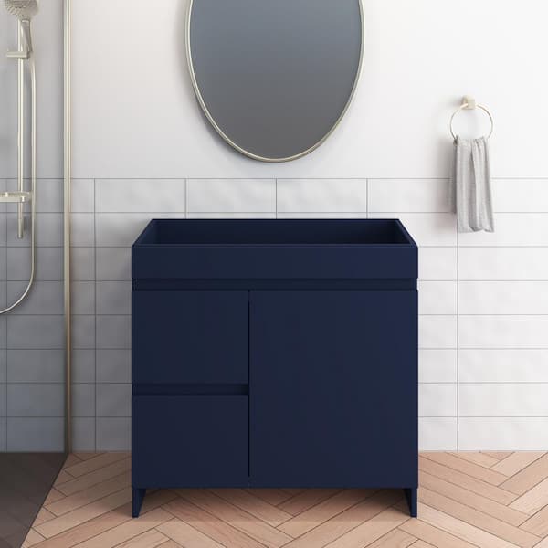 VOLPA USA AMERICAN CRAFTED VANITIES Mace 36 in. W x 18 in. D x 34 in. H Bath Vanity Cabinet without Top in Navy with Left-Side Drawers