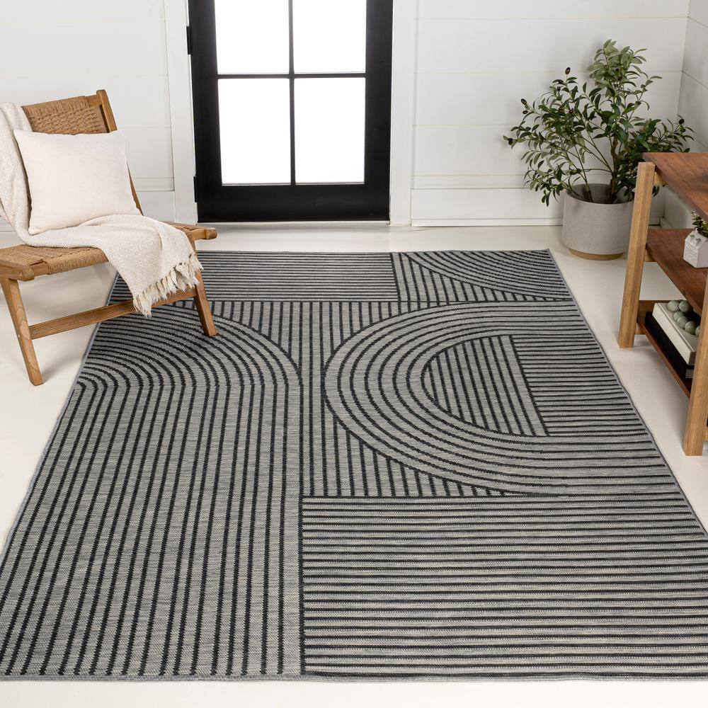 Zephyr Black and Cream Synthetic Stripe Reversible Rug 3' x 5'