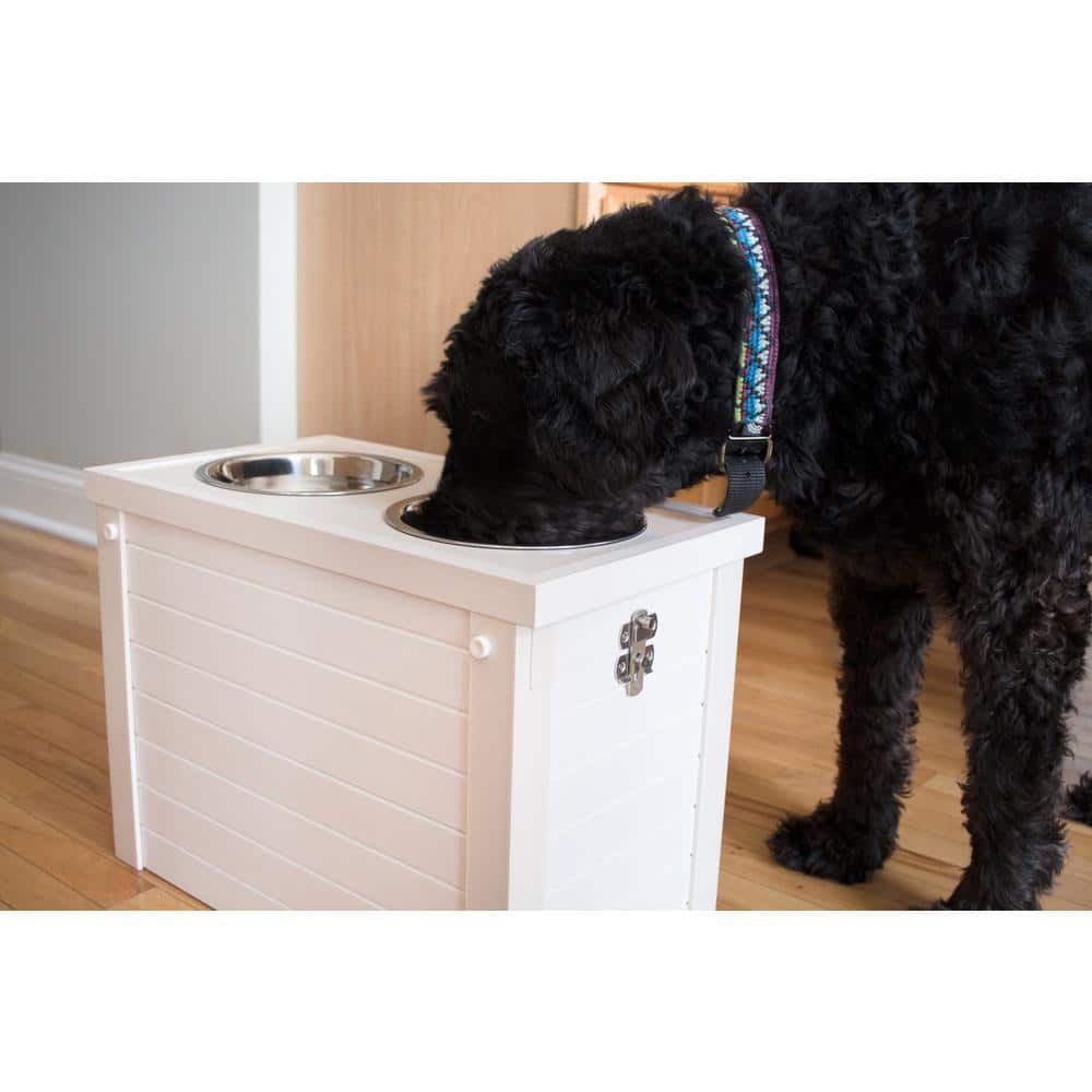 Antique White Elevated Dog Feeder with Stainless Steel Bowls
