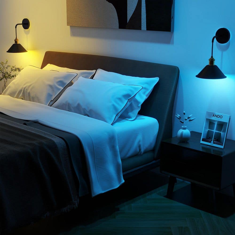 1-Light Black and Gold RGB Battery Operated Wall Sconce with Remote Indoor Cordless Wall Lamp Lights（2-Pack) price history on PriceWatchPro