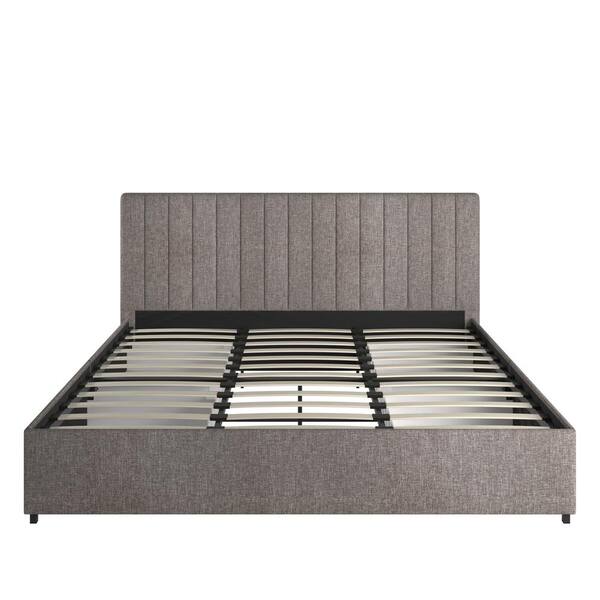 HomeSullivan Grey Linen Upholstered Storage King Platform Bed with 