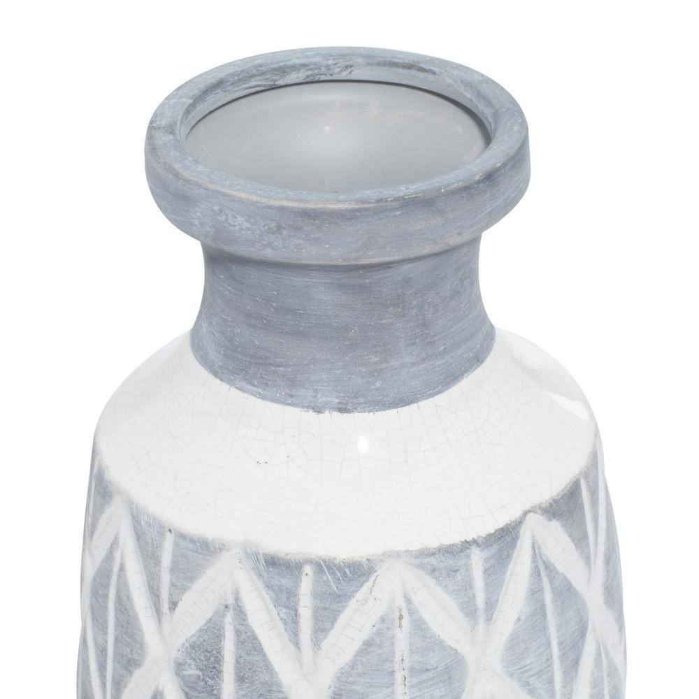 Gray Ceramic Coastal Round Table Vase with Diamond Pattern