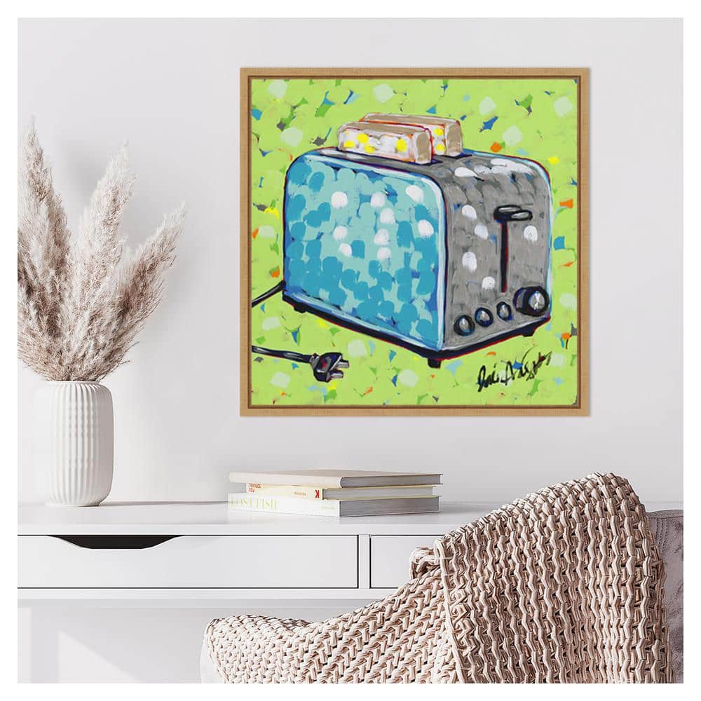 22" Brown Maple Framed Canvas Print of Vintage Toaster