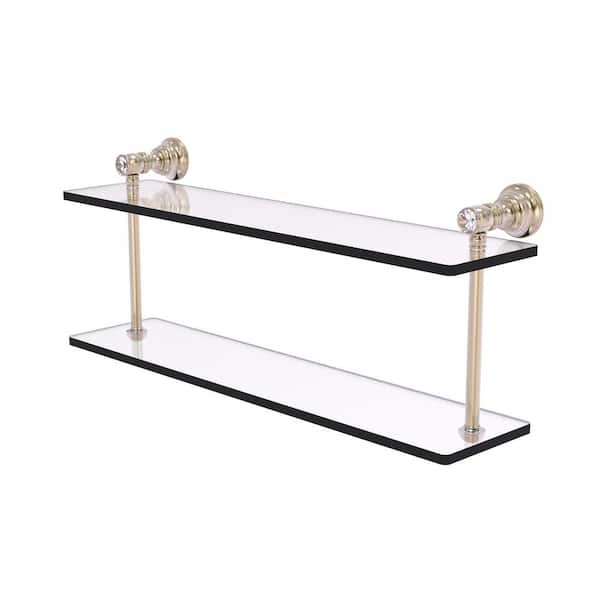 Carolina Crystal Collection 22in. x 9.2in. x 5.6in. D Brass Rectangular 2 Tiered Glass Shelf in Antique Pewter