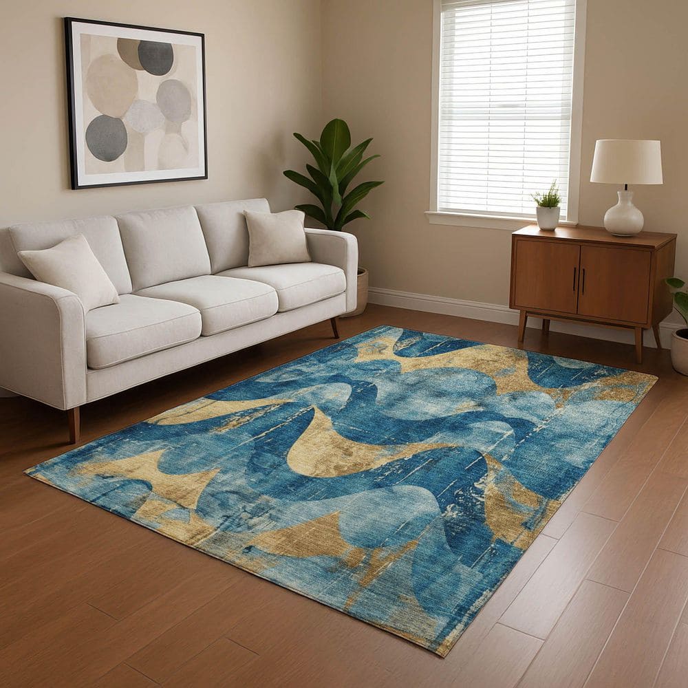 Mayfield Premium Machine Washable Abstract AMF1786 Teal 3 ft. x 5 ft. Area Rug price history on PriceWatchPro
