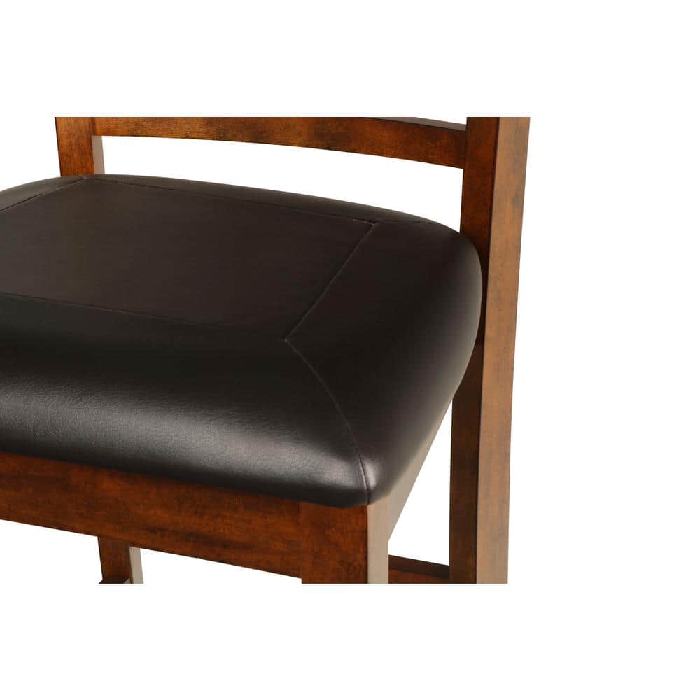 Brown Rubberwood Drop Leaf Counter Table Set with Black Upholstered Chairs