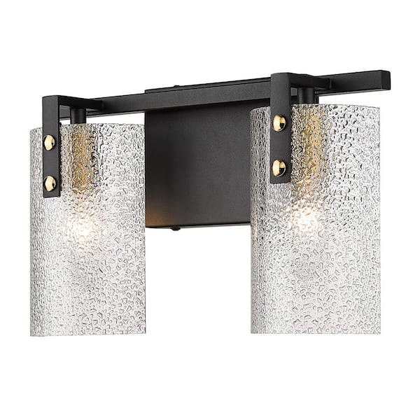 pasentel 15.9 in. 2-Light Black Vanity Light with Hammered Glass Shade