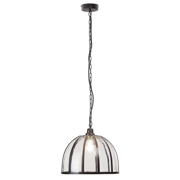 River of Goods Hopper 40-Watt 1-Light Black Shaded Pendant Light with Glass and Metal Shade