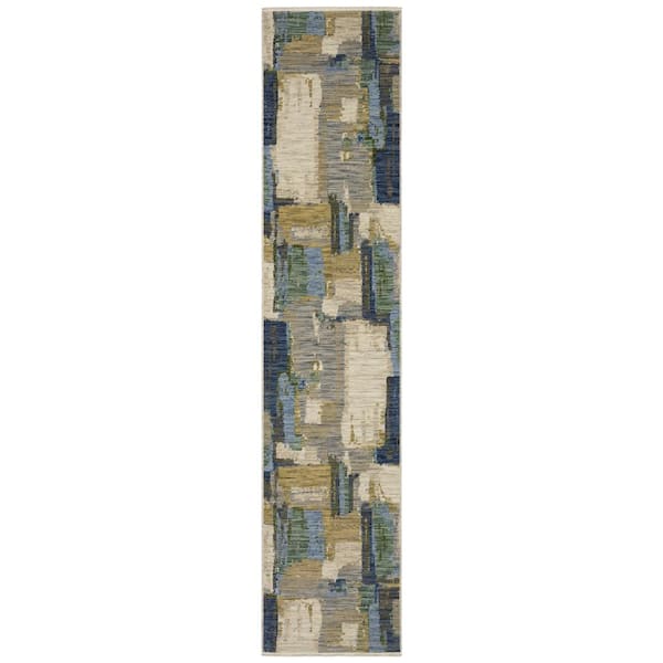 AVERLEY HOME Solano Blue/Green 2 ft. x 12 ft. Abstract Palette Wool Nylon Blend Fringe-Edge Indoor Runner Area Rug