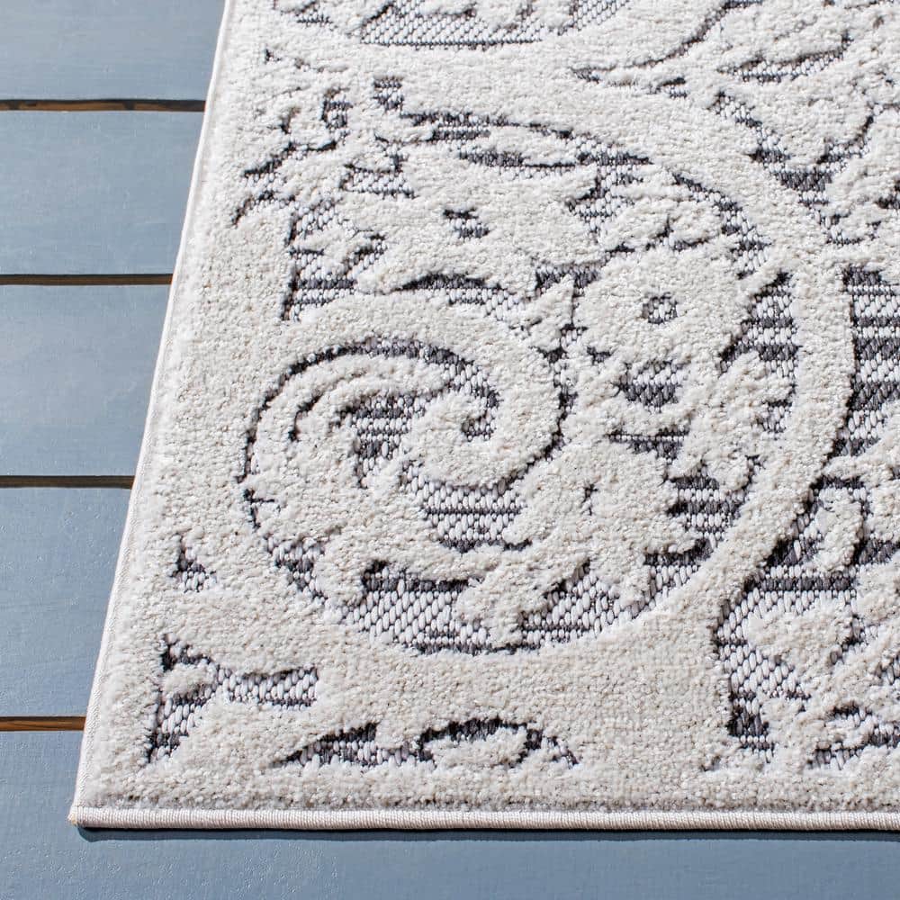 Cabana Floral Ivory & Grey Easy-Care Outdoor Rug - 54"x16"