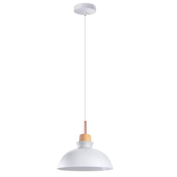 SEEUTEK Lian 60-Watt 1 Light White Modern Shaded Pendant Light with Metal Shade, No Bulbs Included