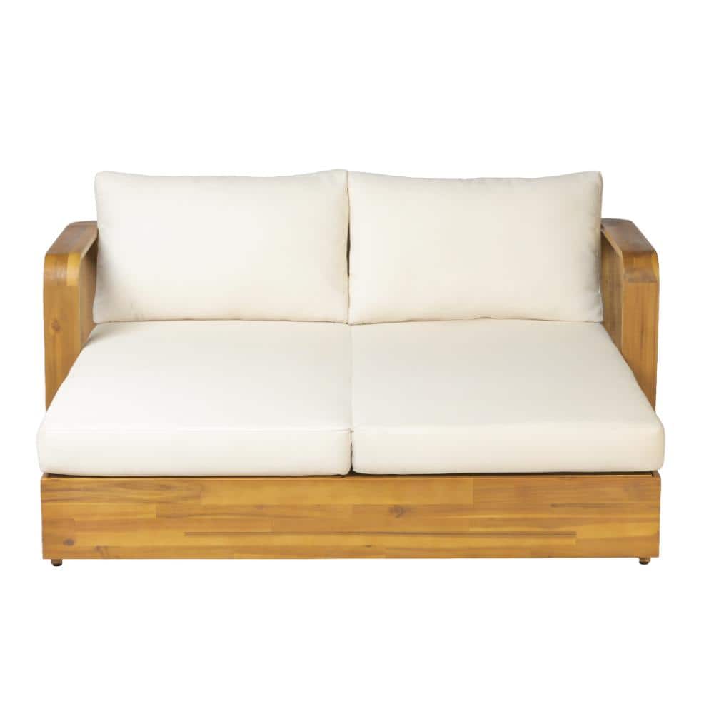 Teak Finish Acacia Wood Daybed with Cream Cushions, 2-Seater Outdoor Indoor Sofa Bed,Pillows price history on PriceWatchPro