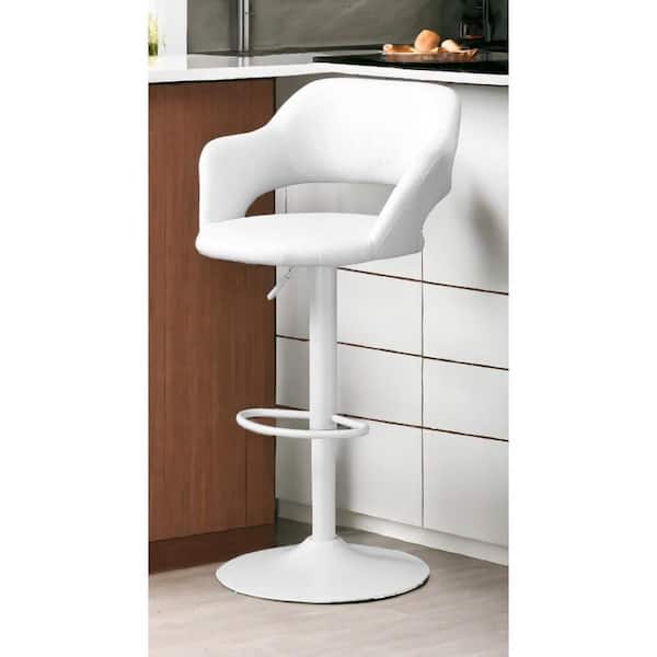 HomeRoots 24.25 in. White Low Back Metal Bar Chair with Upholstery Seat
