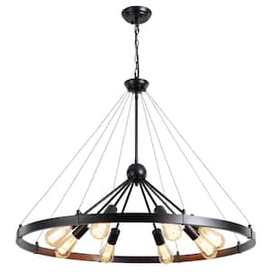 8-Light Black Circle Linear Wagon Wheel Chandelier Sputnik Chandelier for Dining Room with No Bulbs Included