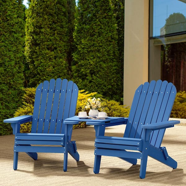 DEXTRUS Blue Adirondack Chair Outdoor Adirondack Chairs With Connecting Tray (Set of 2)