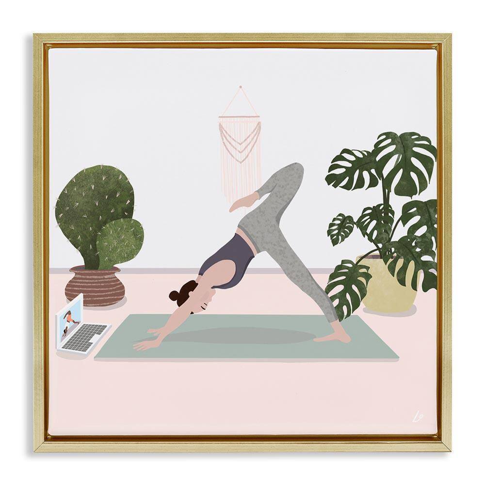 Yoga Stretches with Plants by Lydia Orange Gold Floater Frame Nature Graphic Art Print 18 in. x 18 in. price history on PriceWatchPro