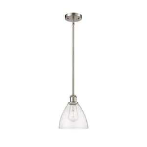 Bristol Glass 100-Watt 1 Light Brushed Satin Nickel Shaded Mini Pendant Light with Seeded glass Seeded Glass Shade