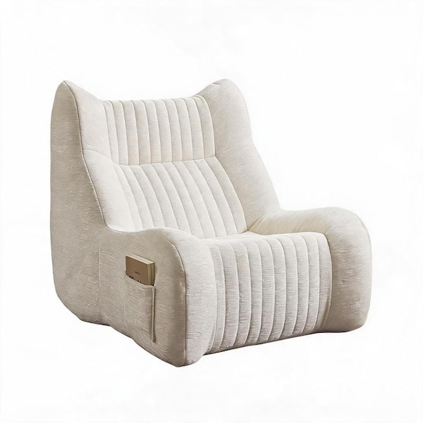 White Chenille Oversized Bean Bag Chair with Armrests for Adults, High-Resilience Sponge, Living Room Floor Sofa