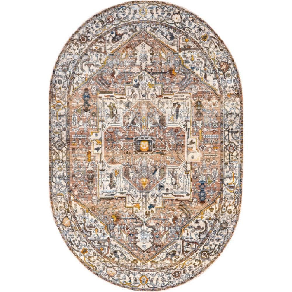 nuLOOM 3 ft. x 5 ft. Light Brown Ehtel Medallion Fringe Indoor