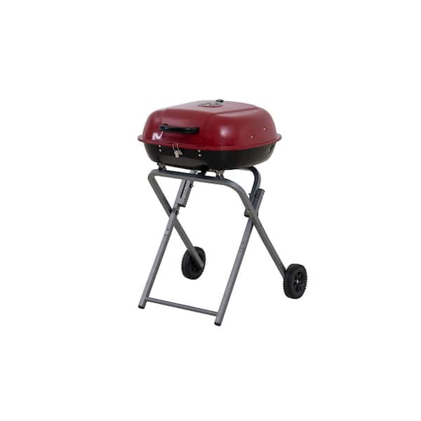 Portable Charcoal Grill in Red with Charcoal Tray and Grate