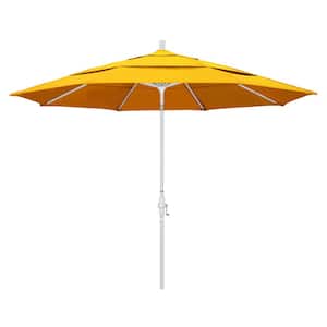 11 ft. White Aluminum Pole Market Aluminum Ribs Crank Lift Outdoor Patio Umbrella in Sunflower Yellow Sunbrella