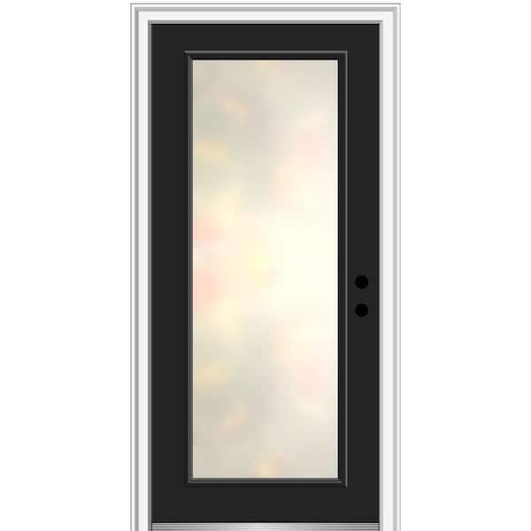 MMI DOOR Blanca 32 in. x 80 in. Left-Hand Inswing Full Lite Satin Glass Black Painted Prehung Fiberglass Front Door
