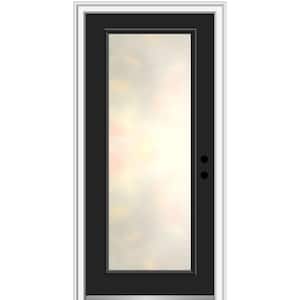 Blanca 36 in. x 80 in. Left-Hand Inswing Full Lite Satin Glass Black Painted Prehung Fiberglass Front Door