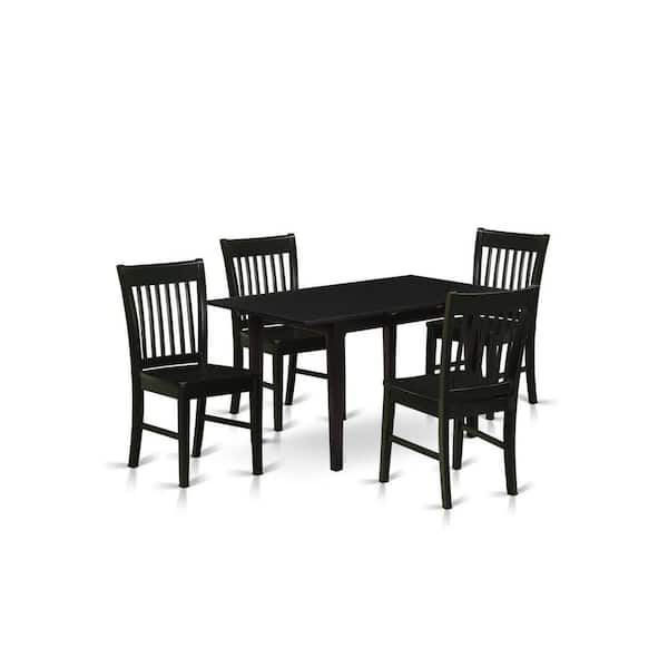 East West Furniture 5-Piece Black Finish Solid Wood Top - Rectangular Dining Room Set with Butterfly Leaf - Seats 4
