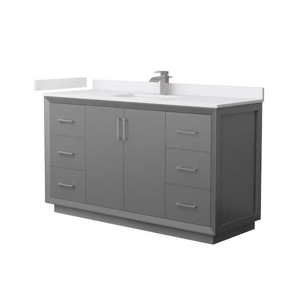 Wyndham Collection Strada 60 in. W x 22 in. D x 35 in. H Single Bath Vanity in Dark Gray with White Cultured Marble Top