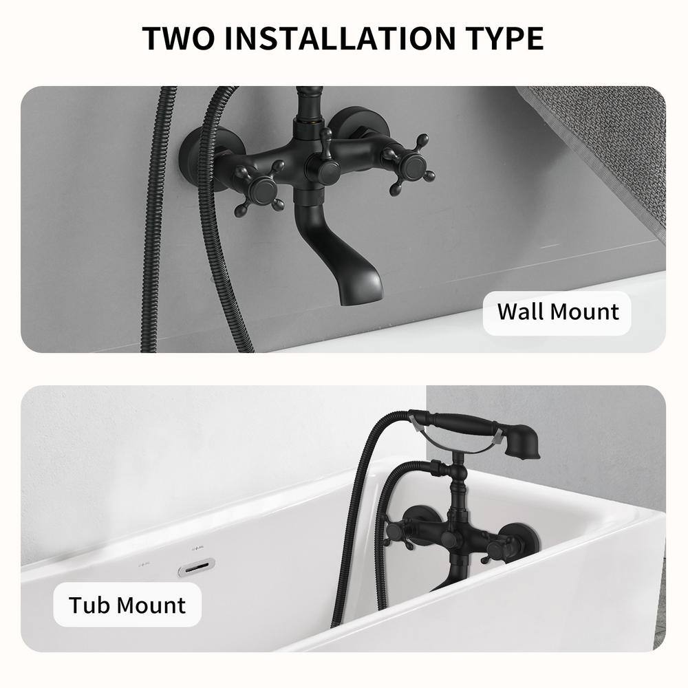 Matte Black Double Handle Wall Mount Tub Faucet