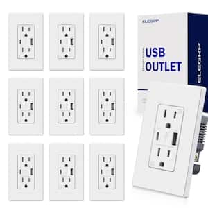 Wall Mount White 15 Amp Tamper Resistant Duplex Outlet with Type A & Type C USB Ports 10-Pack (R1615D42-WH)