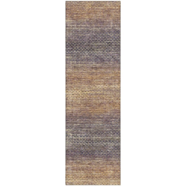 Mayfield Premium Machine Washable Abstract AMF2005 Eggplant 2 ft. x 7 ft. Runner Rug