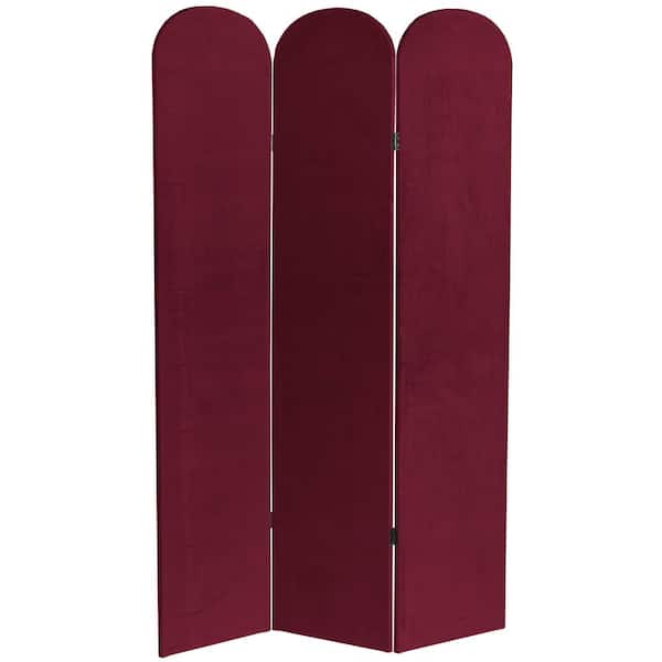Oriental Furniture 6 ft. Burgundy 3-Panel Classic Arch Velvet Room Divider