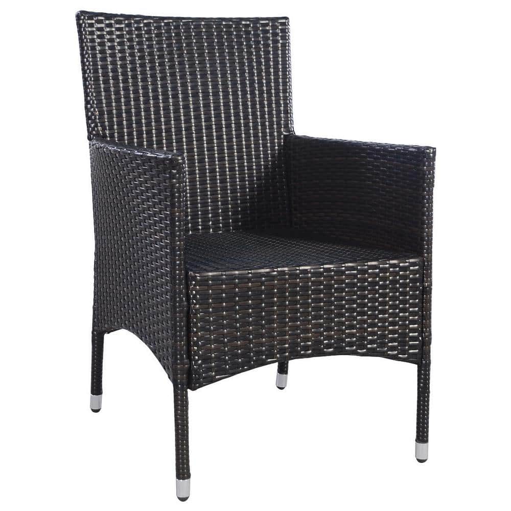 Modern Black Wicker Dining Armchairs with White Cushions