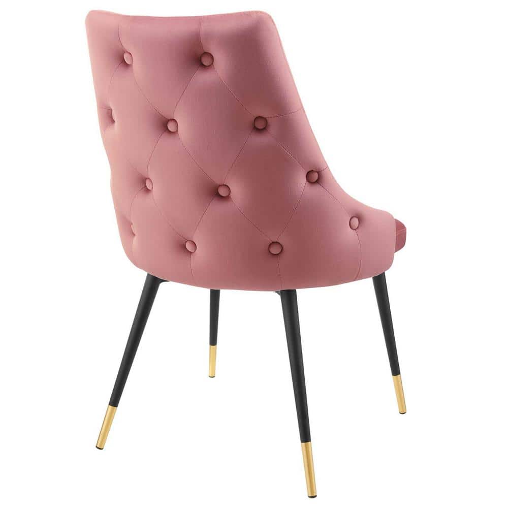 Dusty Rose Velvet Tufted Dining Side Chair with Metal Legs
