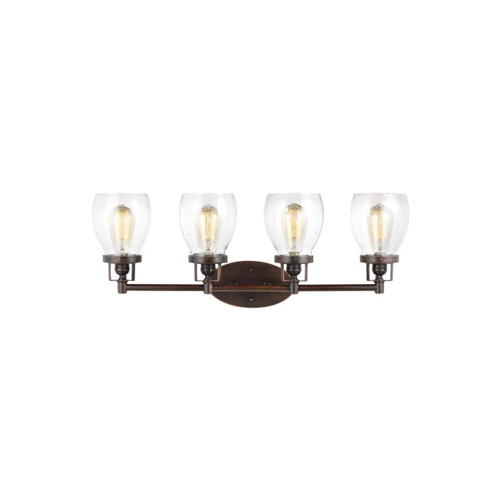 Bronze Four-Light Vanity with Clear Seeded Glass Shades