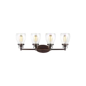 Belton 28.75 in. 4-Light Bronze Transitional Industrial Wall Bathroom Vanity Light with Clear Seeded Glass Shades