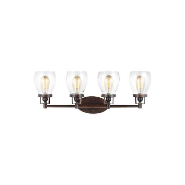 Generation Lighting Belton 28.75 in. 4-Light Bronze Transitional Industrial Wall Bathroom Vanity Light with Clear Seeded Glass Shades