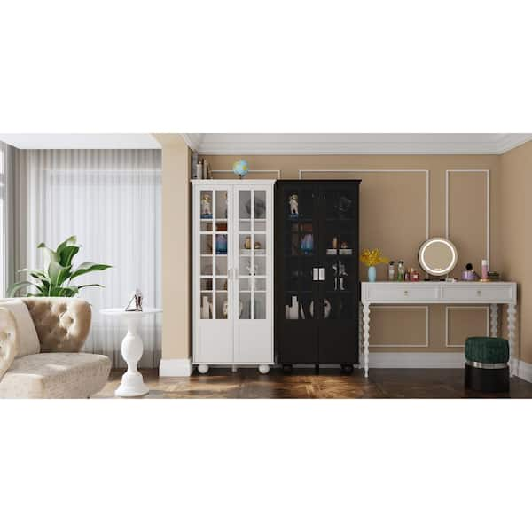 49.49 in. White 3-Shelves Glass Display Storage Cabinet with 2-Doors, Floor  Standing Clear Glass Curio Bookshelf ZT-W66253300 - The Home Depot