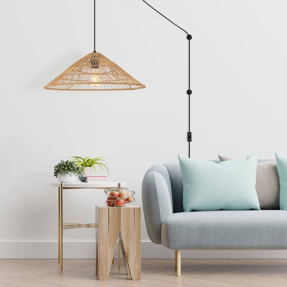 Nova 20.25" Brown Rattan Cone-Shaped LED Pendant Light with 180" Cord