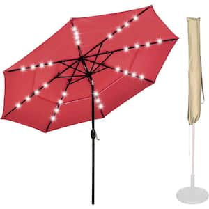 9 ft. Prelit Umbrella 3-Tiered Patio Umbrella with Lights, Cherry Tomato