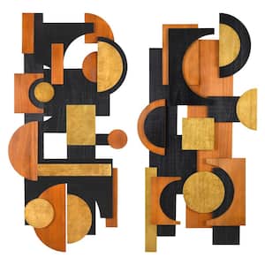 "Amber Embraces I and II" Hand Made and Hand Finished Dimensional Solid Wood Abstracts, 48 in. x 24 in.